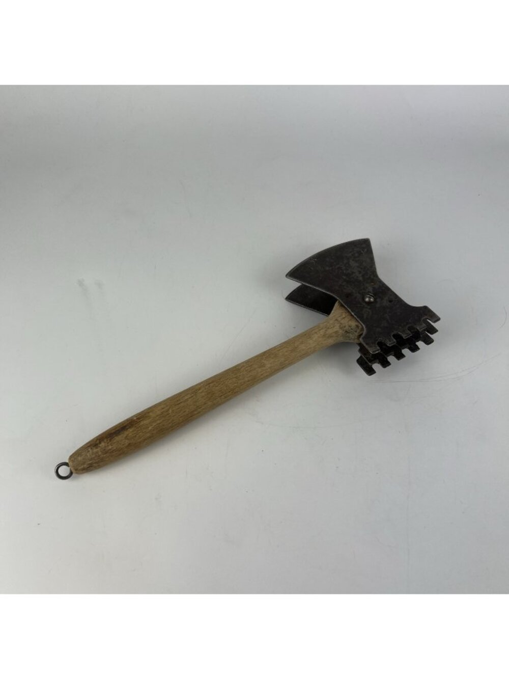 Vintage Cast Iron Meat Tenderizer Cleaver Butcher Kitchen Tool Wood Handle